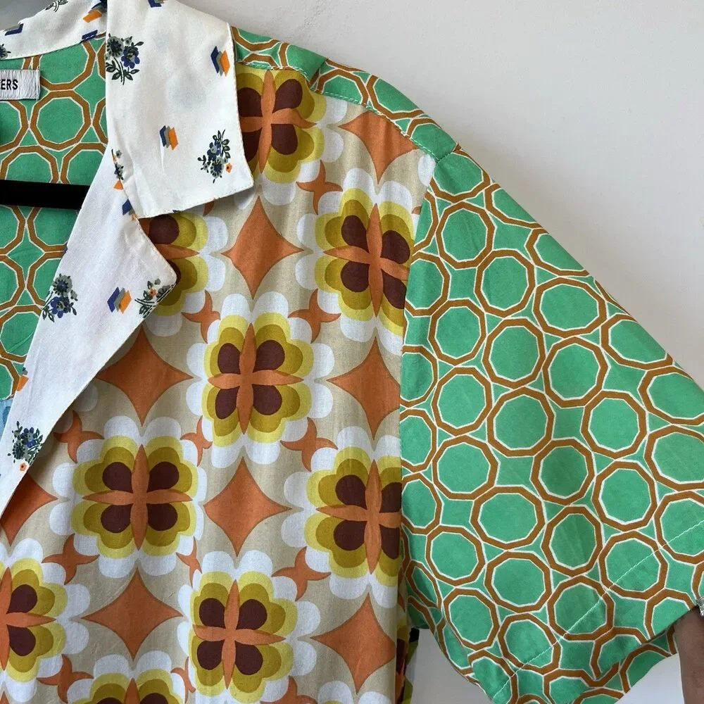 Urban Outfitters UO Gardenia Souvenir Button Down Top Patchwork Blouse Medium - Picture 9 of 12